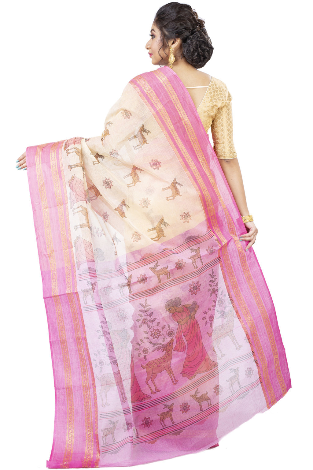 Pink Pure Cotton Sakuntala Tant Saree Print (1855)